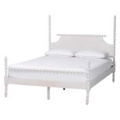 Baxton Studio Caliana Bobbin Four-Poster Platform Bed - Wooden Bed Frame with Turned Spindle Posts and Panel Headboard, Vintage-Inspired Bedroom Furniture, White, King Baxton Studio restaurant furniture, hotel furniture, commercial furniture, wholesale bedroom furniture, wholesale king, classic king